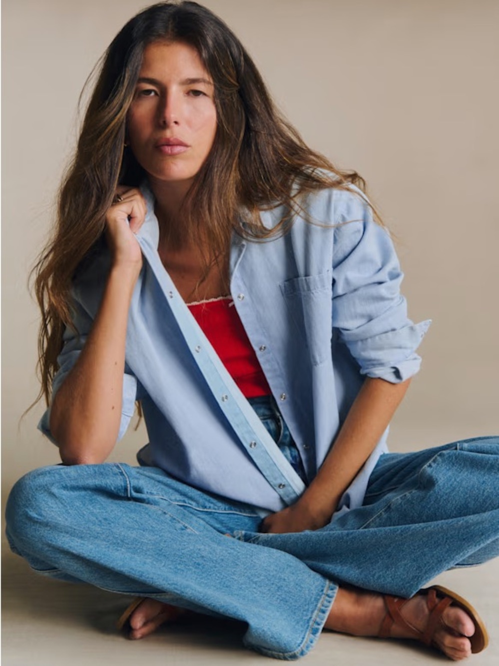 Sezane Light Denim Max Shirt. 36